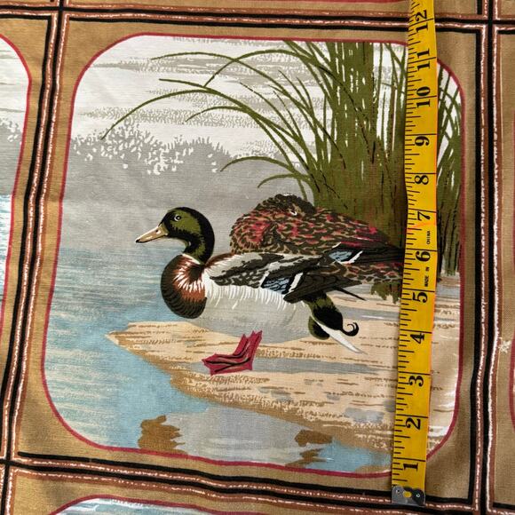 Vintage 70s Screen Printed Ducks Panel Fabric 21 Blocks Quilting Sewing Remnants - Picture 4 of 9